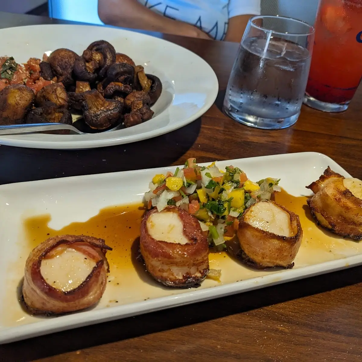Bacon Wrapped Scallops with Sauteed Mushrooms