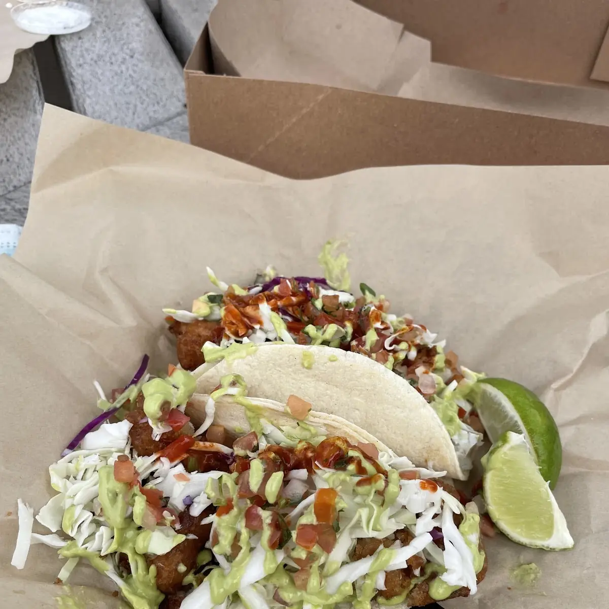 Fish Tacos with Lime Wedges