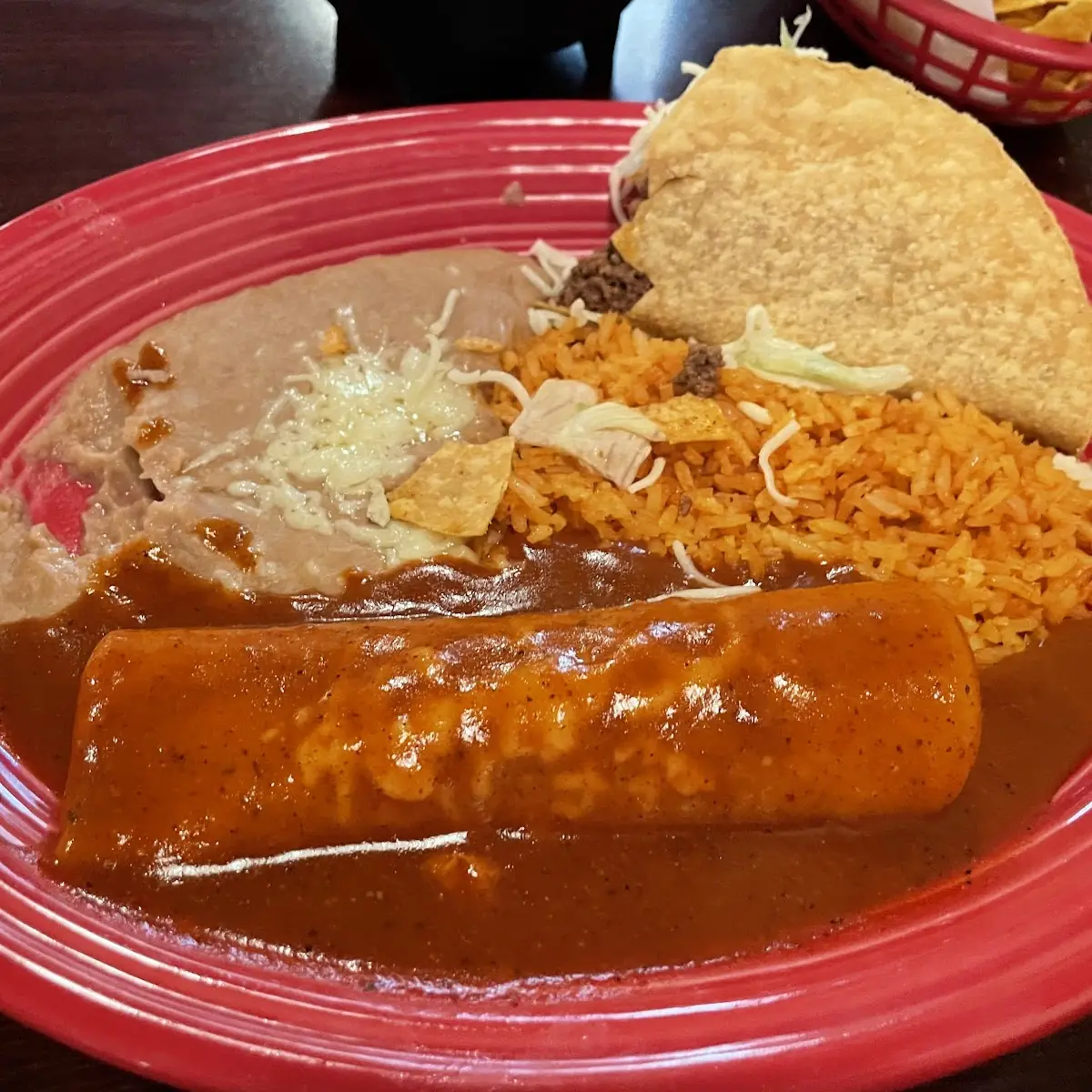 Beef Taco Beef Enchilada Rice and Beans