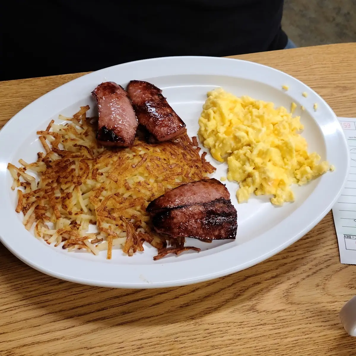 Scrambled Eggs Hash Browns Smoked Sausage