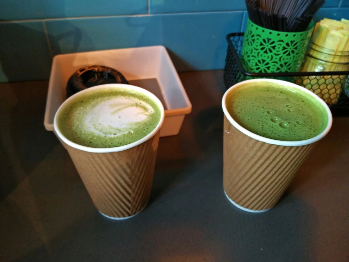 Matcha Latte, Uncle Tetsu's Japanese Cheesecake at Bay & Dundas