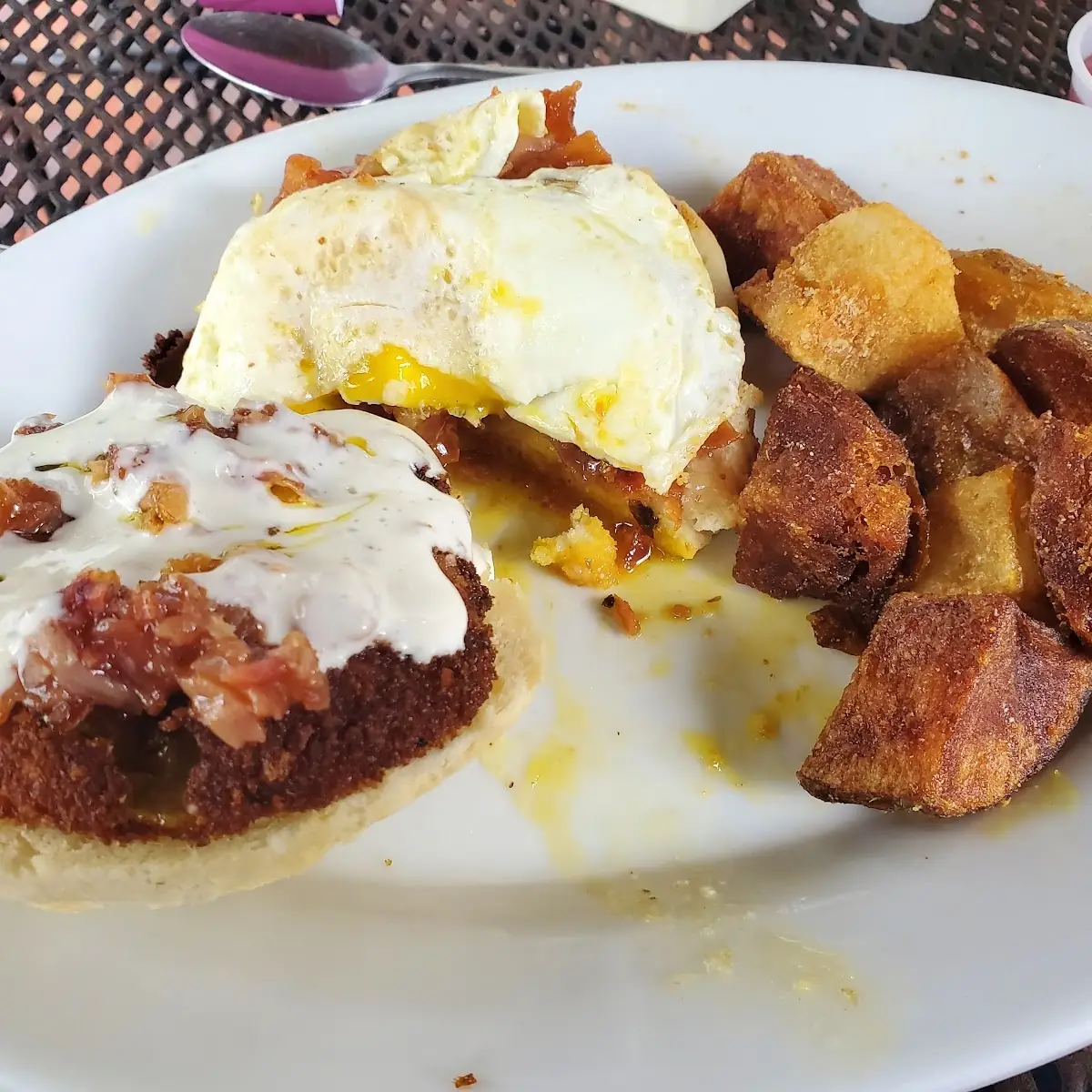Fried Green Tomato Biscuit with Bacon Jam