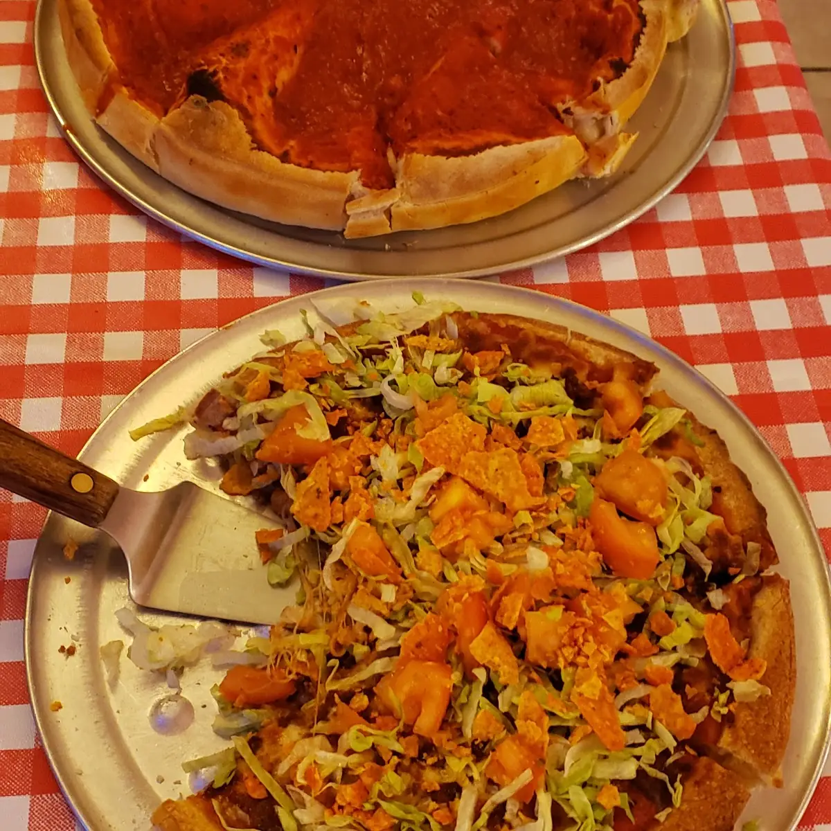 Taco Pizza and Deep Dish Pepperoni