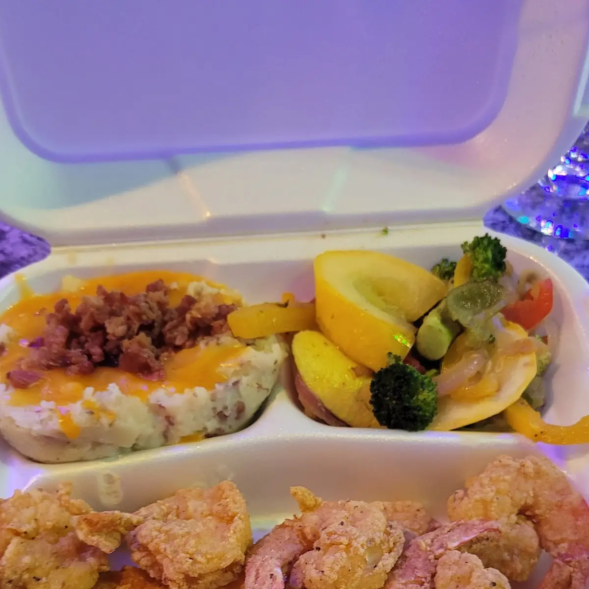 Fried Shrimp with Mashed Potatoes and Veggies