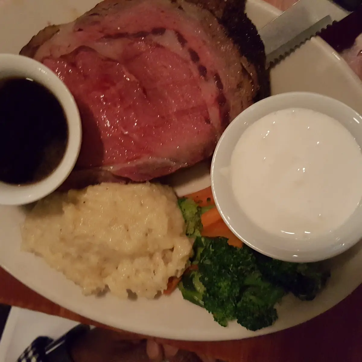 Smoked Prime Rib with Mashed Potatoes and Mixed Veggies