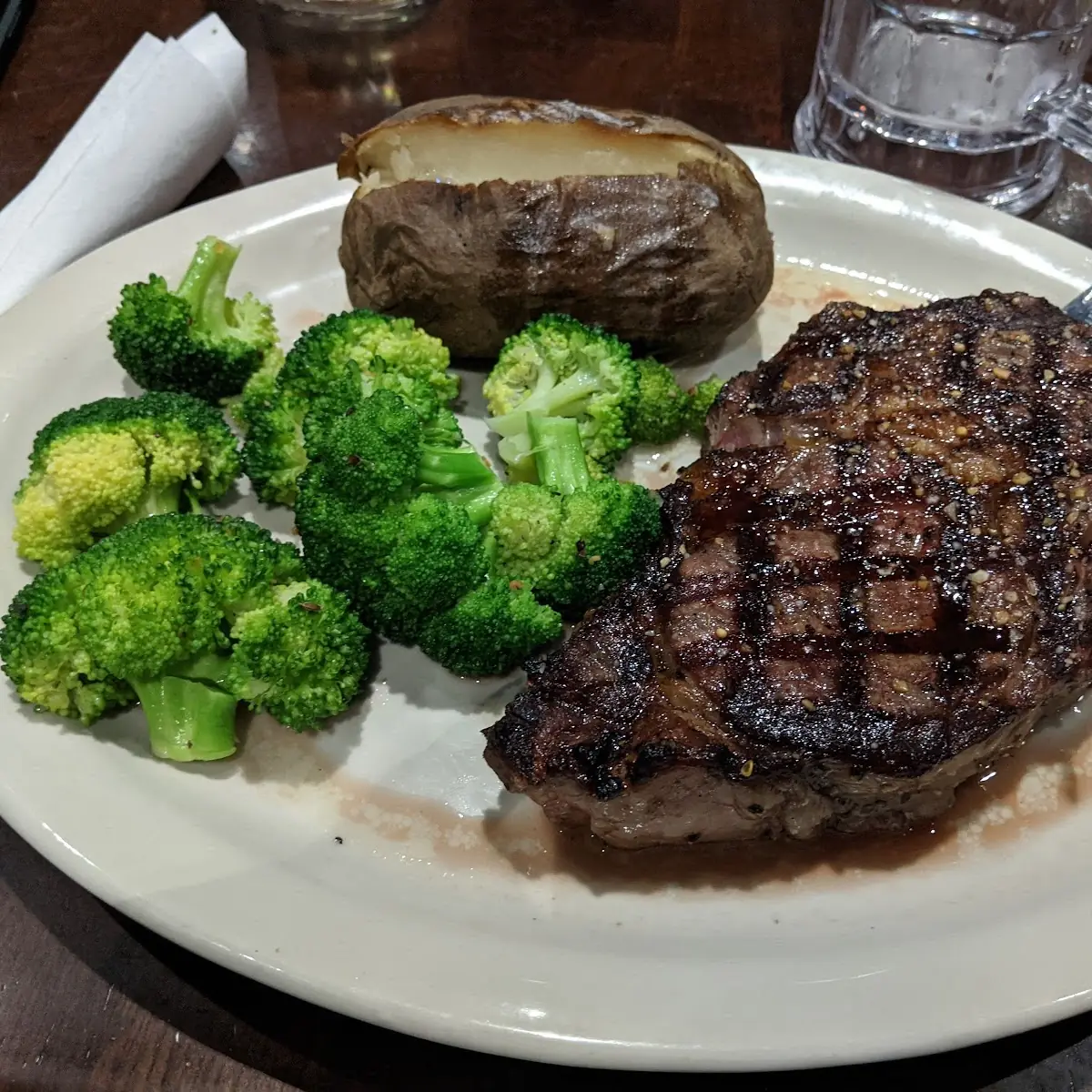 Ribeye Steak with Baked Potato and Broccoli