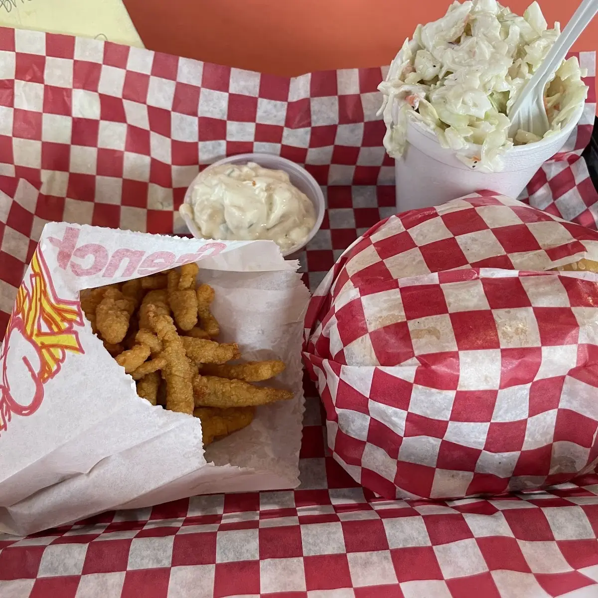 Anker Burger with Fried Clams and Coleslaw