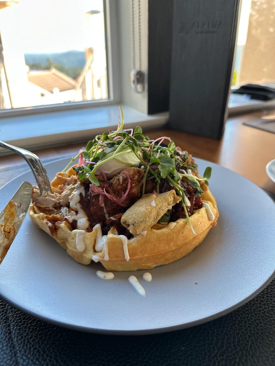 Chicken and Waffles, Alpina Restaurant at Villa Eyrie Resort