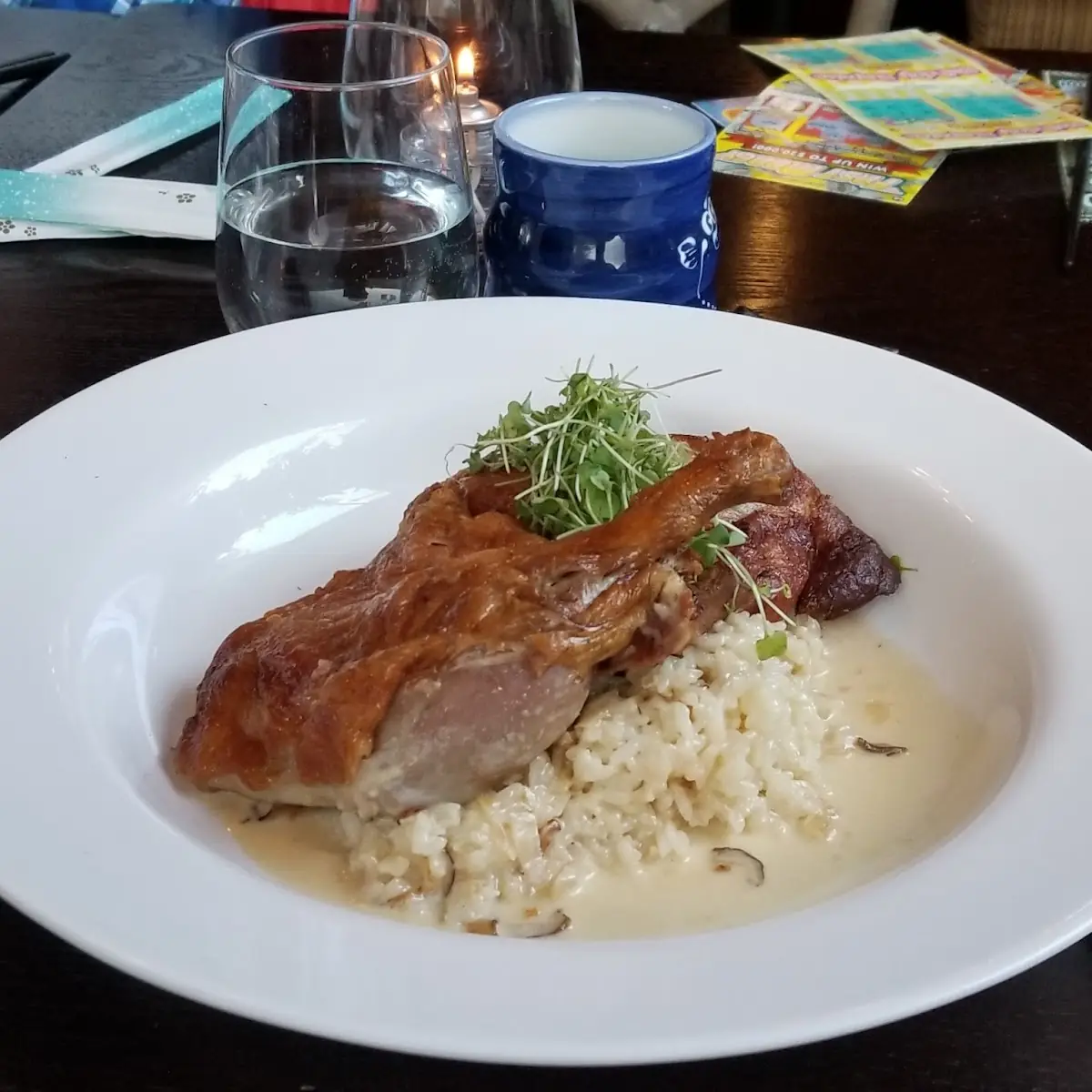Duck Confit with Mushroom Risotto