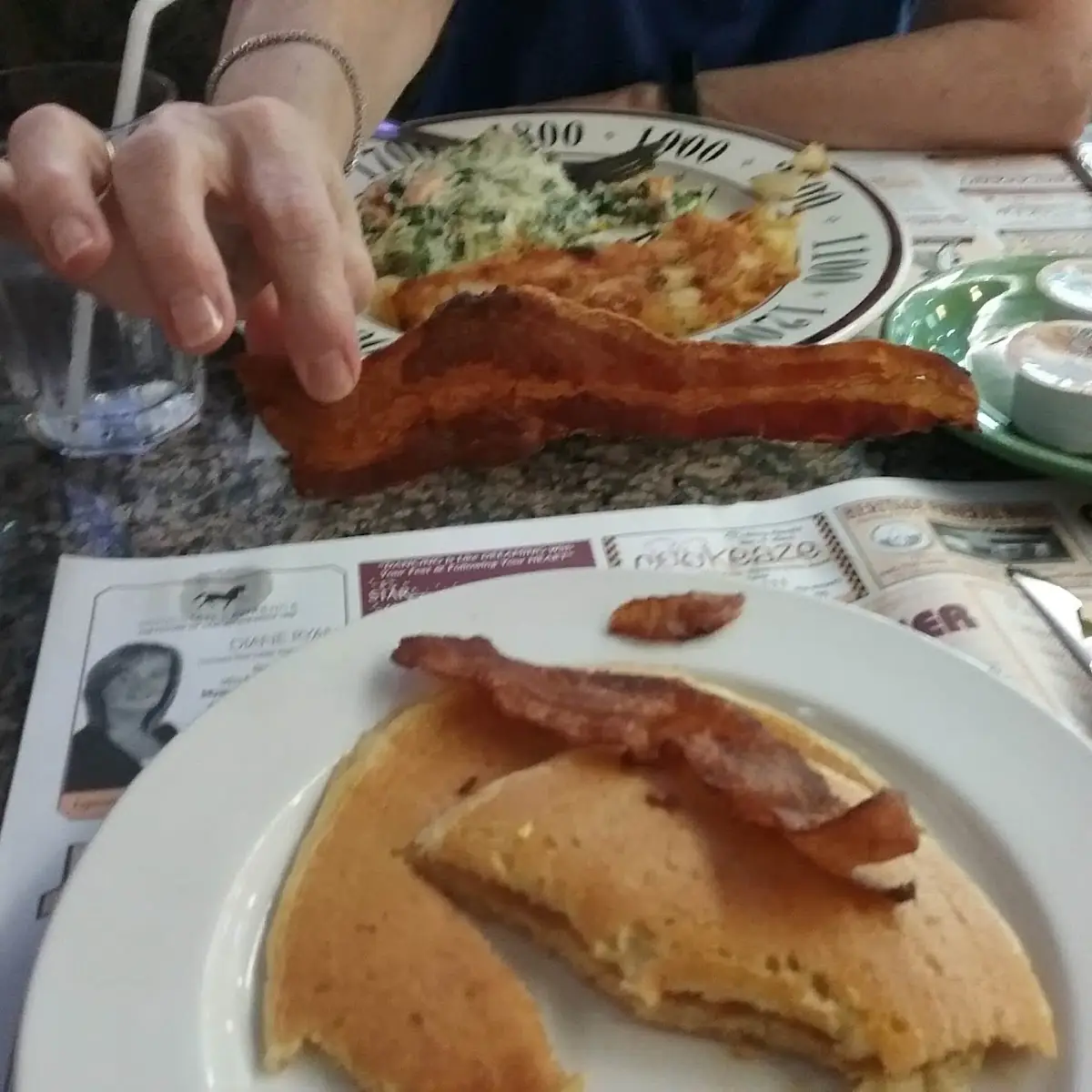 Crisp Bacon Eggs & Pancakes