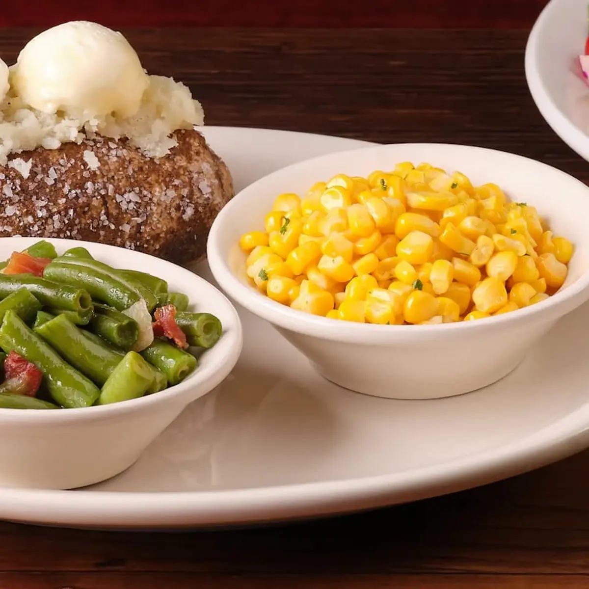 Buttered Corn House Salad Steak Fries