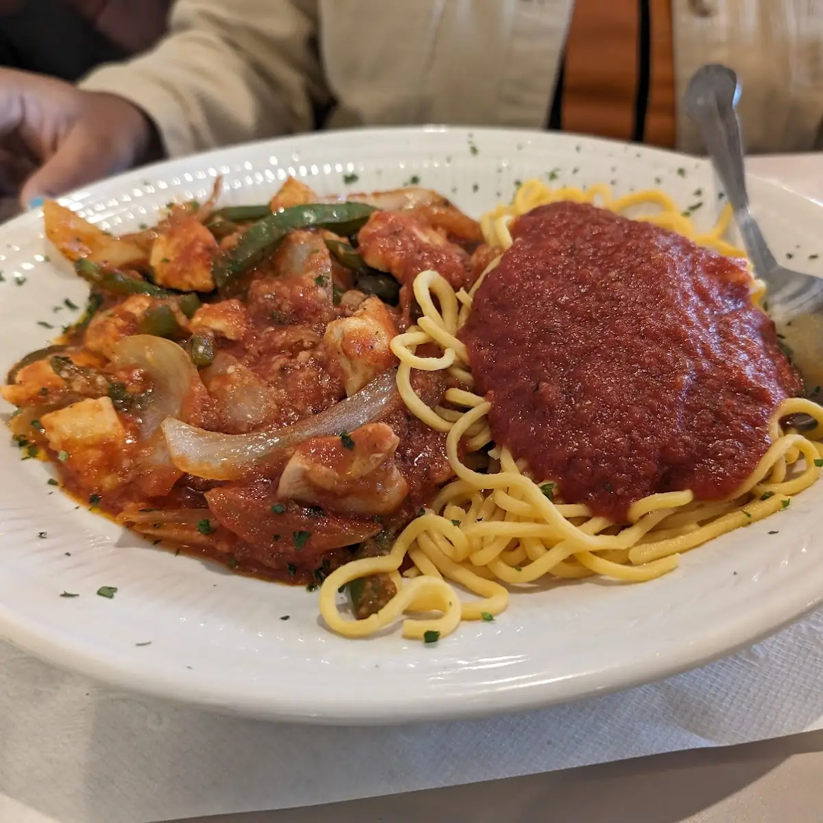 Chicken Cacciatore with Spaghetti and Tomato Sauce