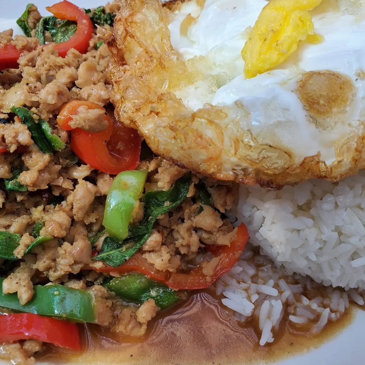 Spicy Ground Pork with Rice and Fried Eggs