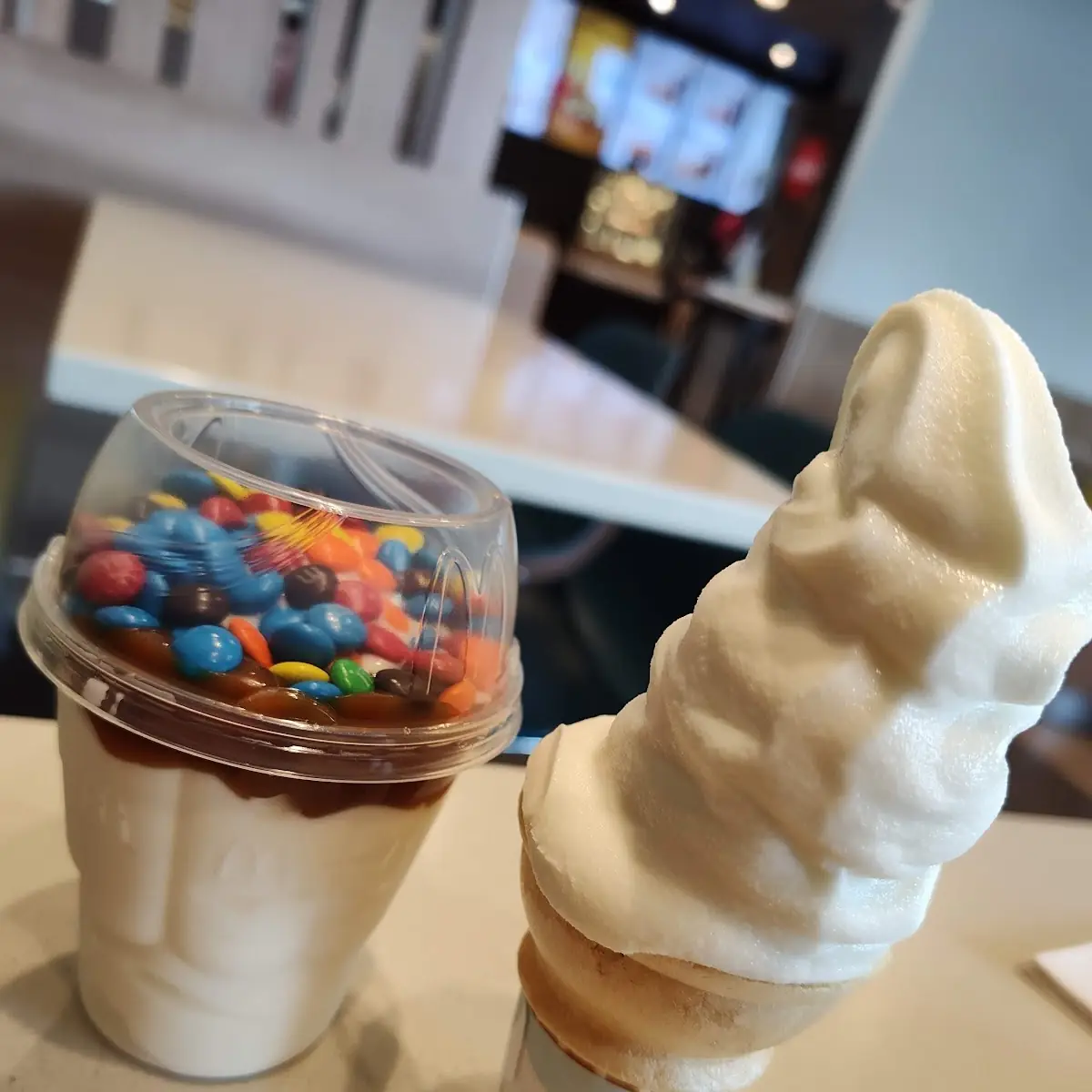 Caramel Sundae with M&ms and Ice Cream Cone