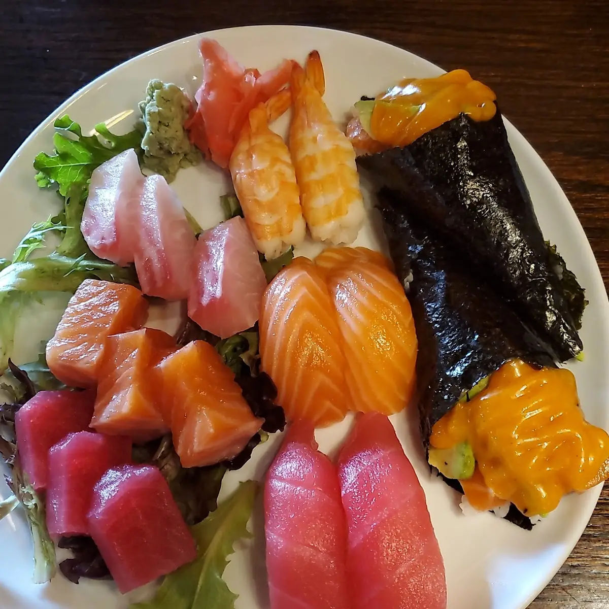 Sashimi and Spicy Salmon Hand Rolls