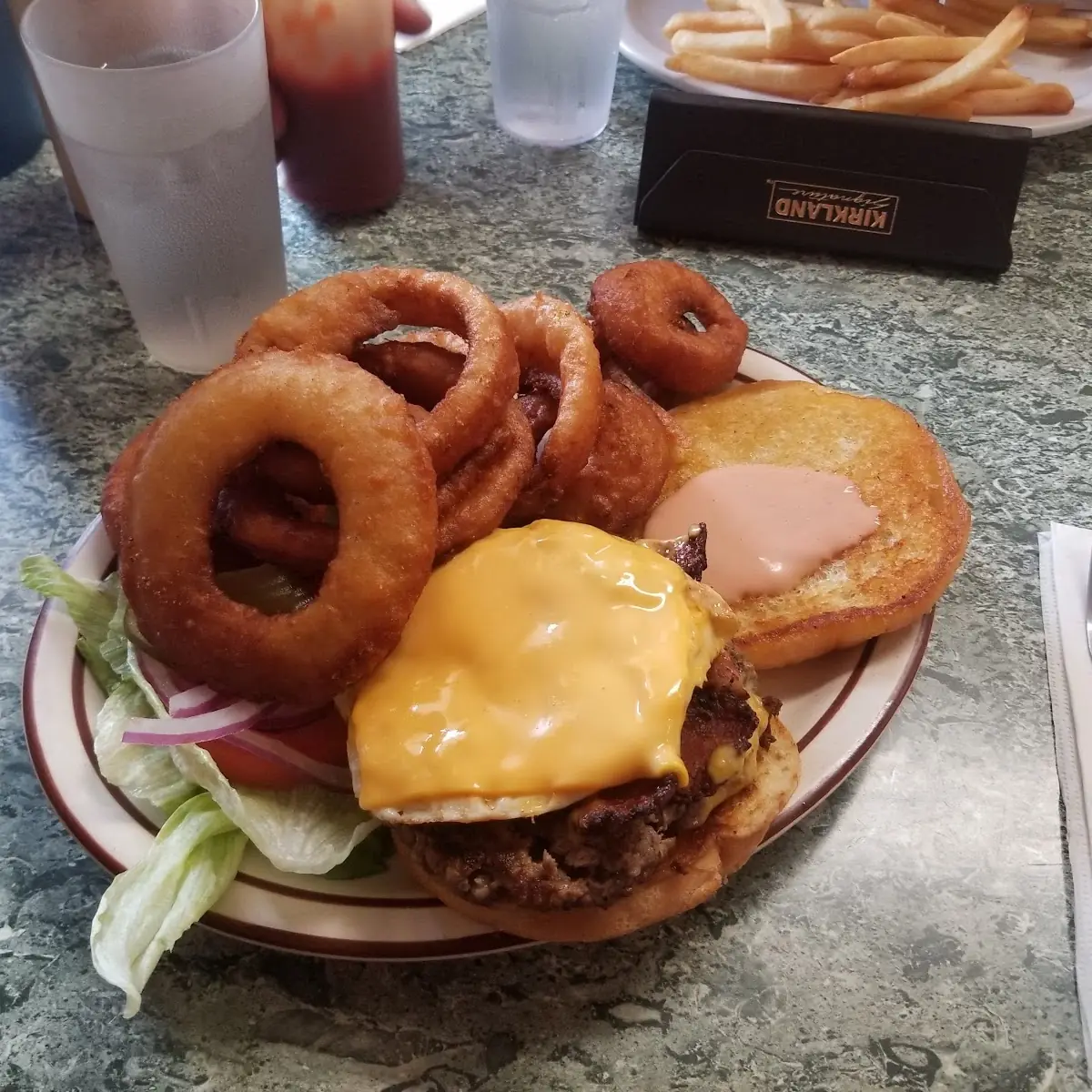 Hamburger and Onion Rings