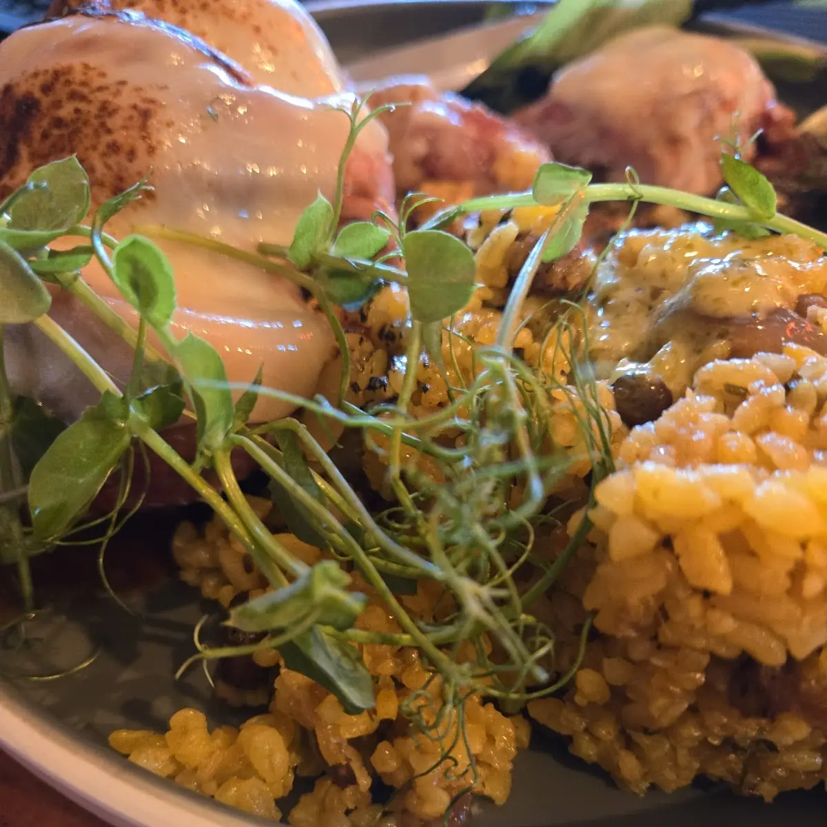 Pechuga Rellena De Mofongo De Batata Con Arroz Mamposteao De Gandules