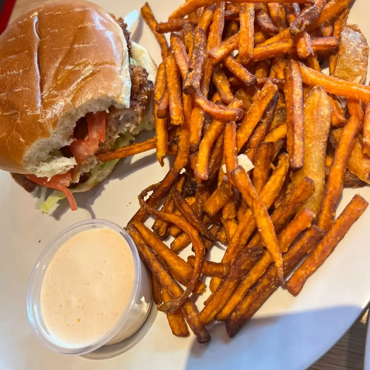 Sweet Potato Fries with Fish Burger