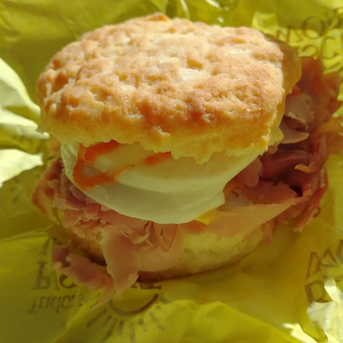 Biscuit with Shaved Ham Egg and Cheese