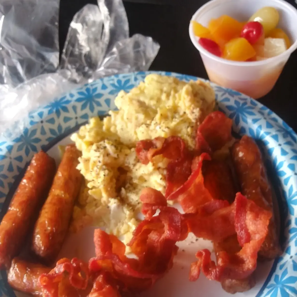 Sausage Scrambled Eggs and Bacon