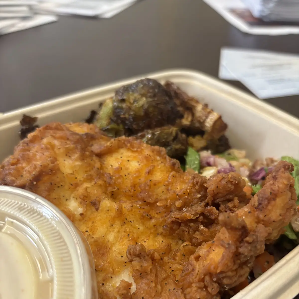 Standard Plate with Fried Chicken and Brussels Sprouts