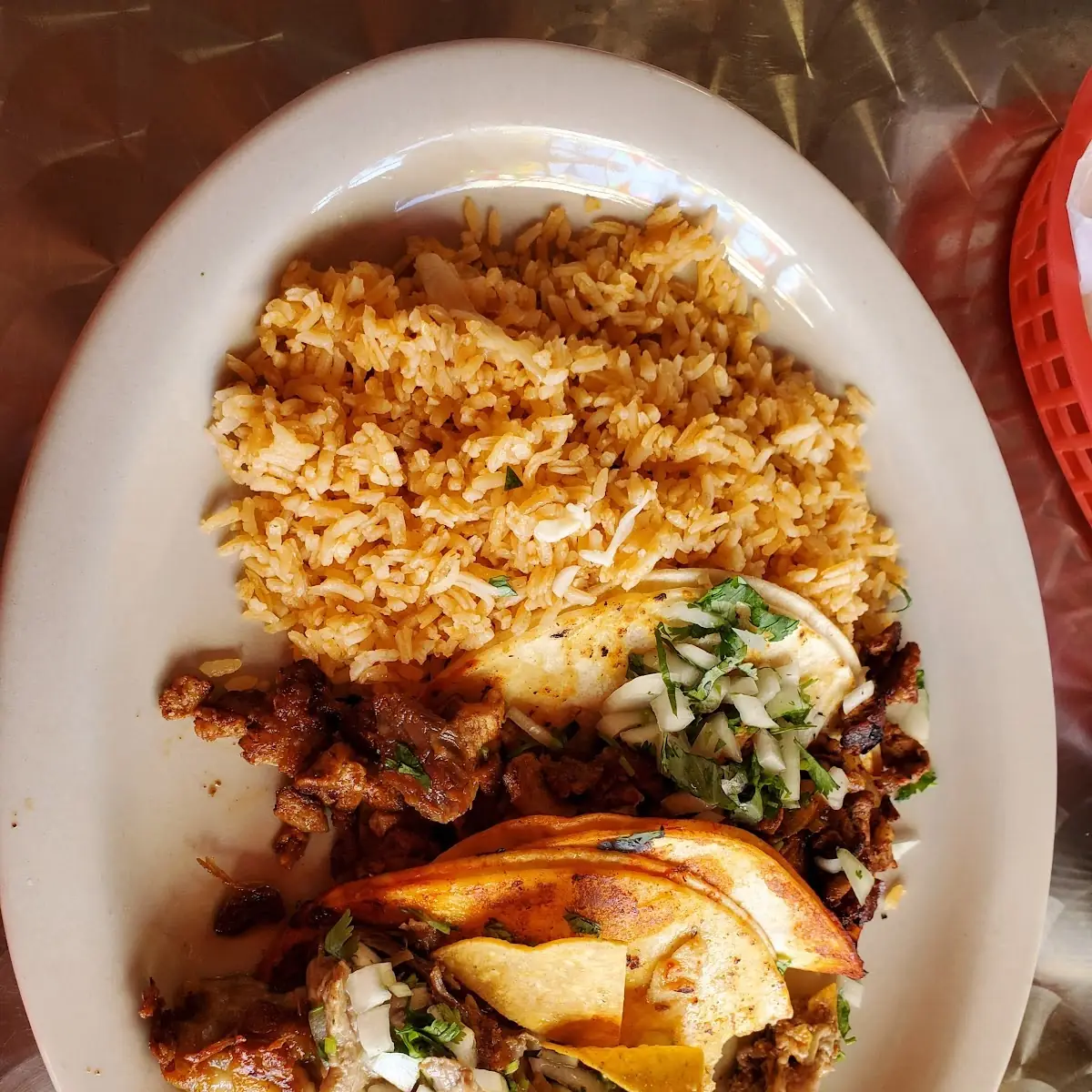 Carnitas Plate with Rice and Beans