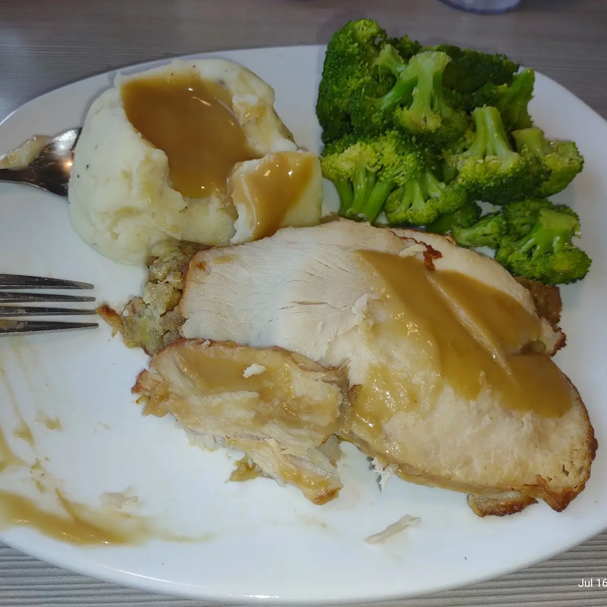 Turkey Dressing and Potatoes with Broccoli