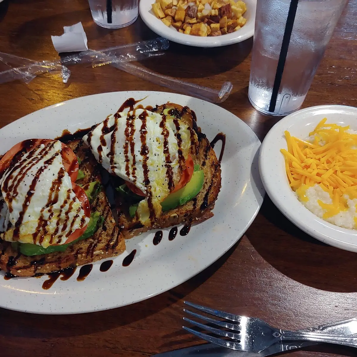 Avocado Toast and Grits with Cheddar Cheese
