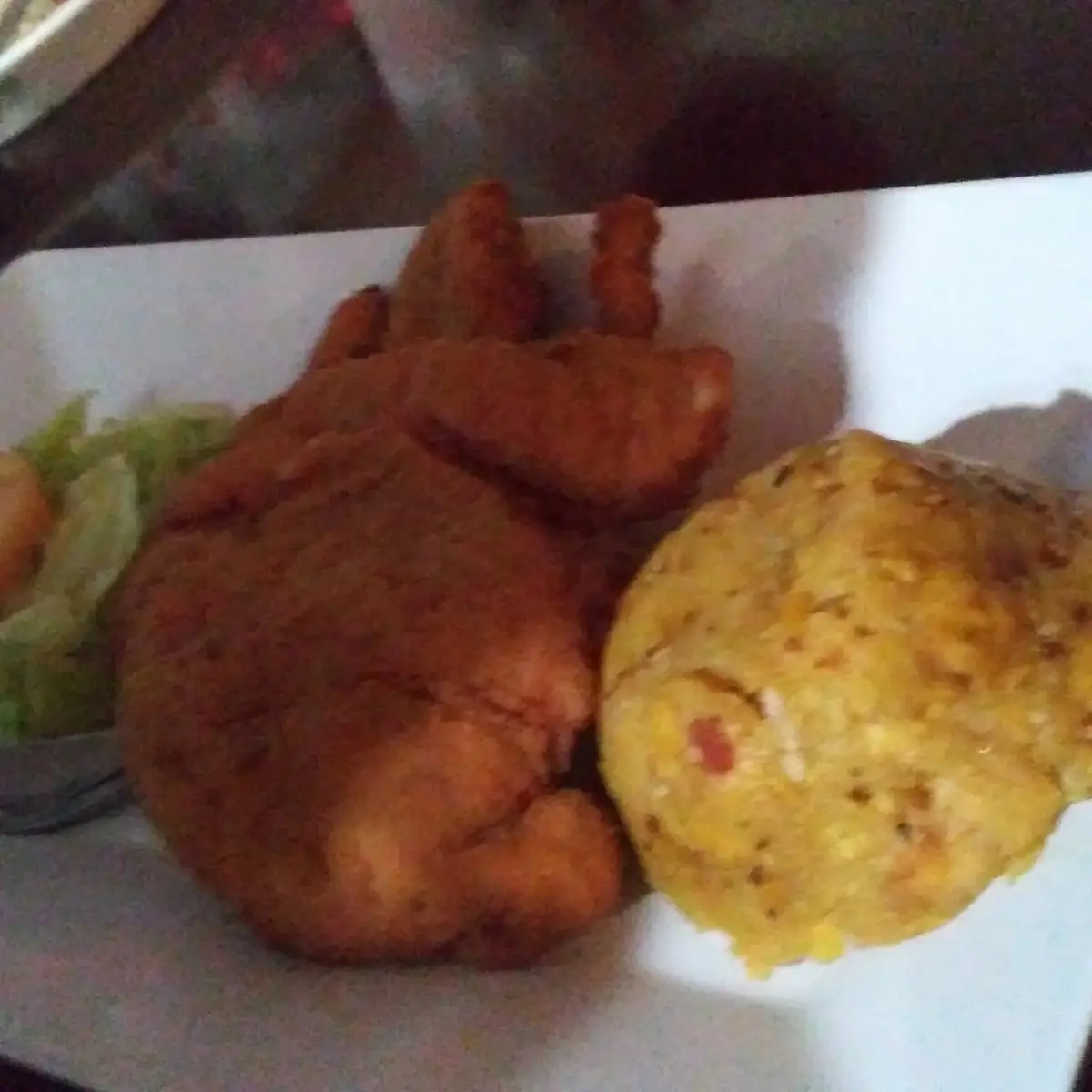 Breaded Fried Chicken with Mofongo and Salad