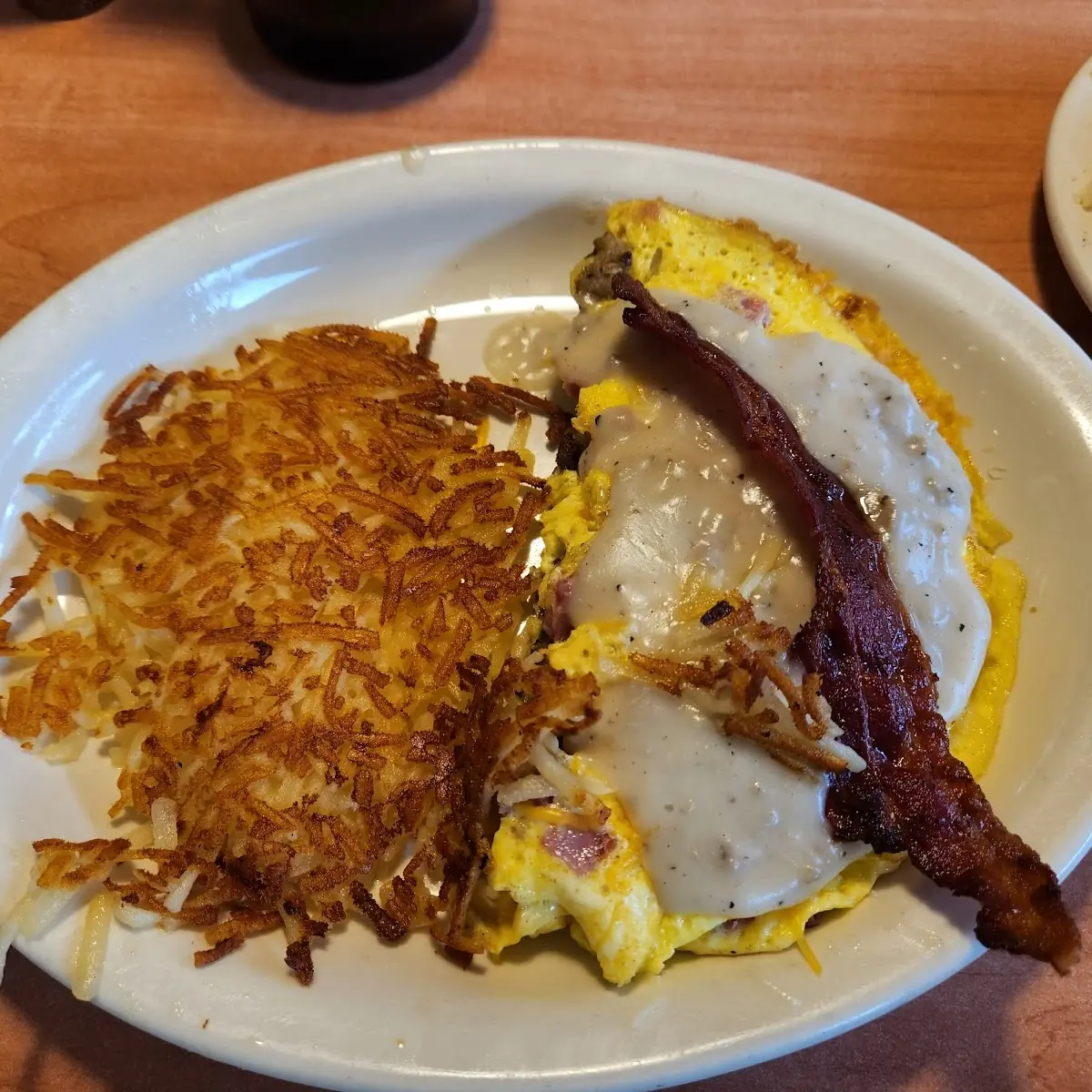 Cheese Omelette and Hash Browns
