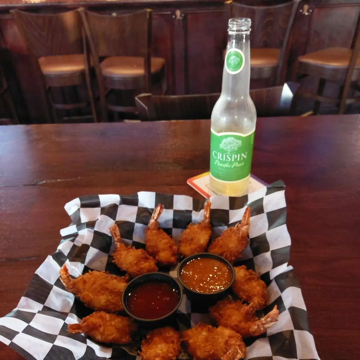 Coconut Shrimp and a Pear Cider