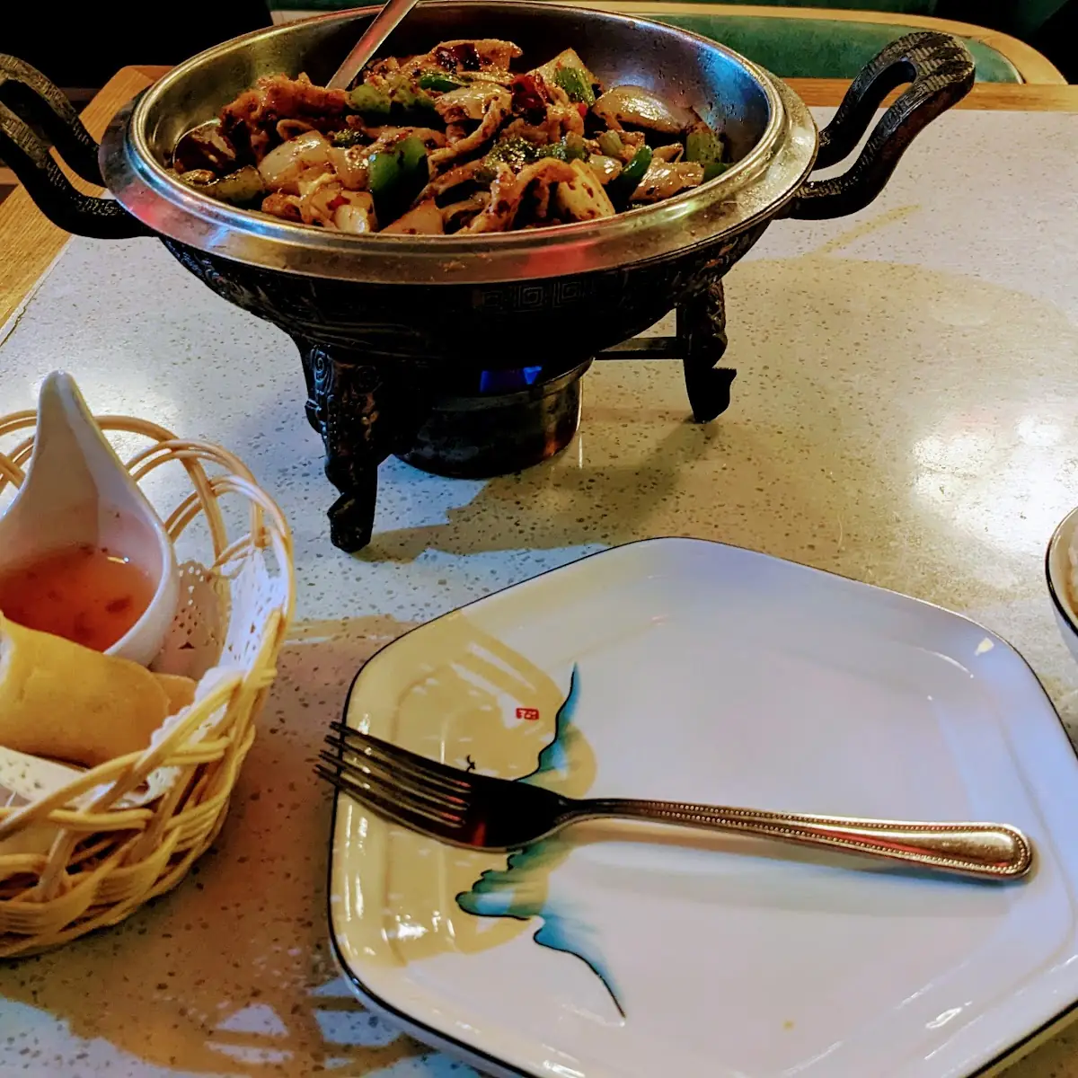 Dry Pot Style Chicken and Spring Rolls