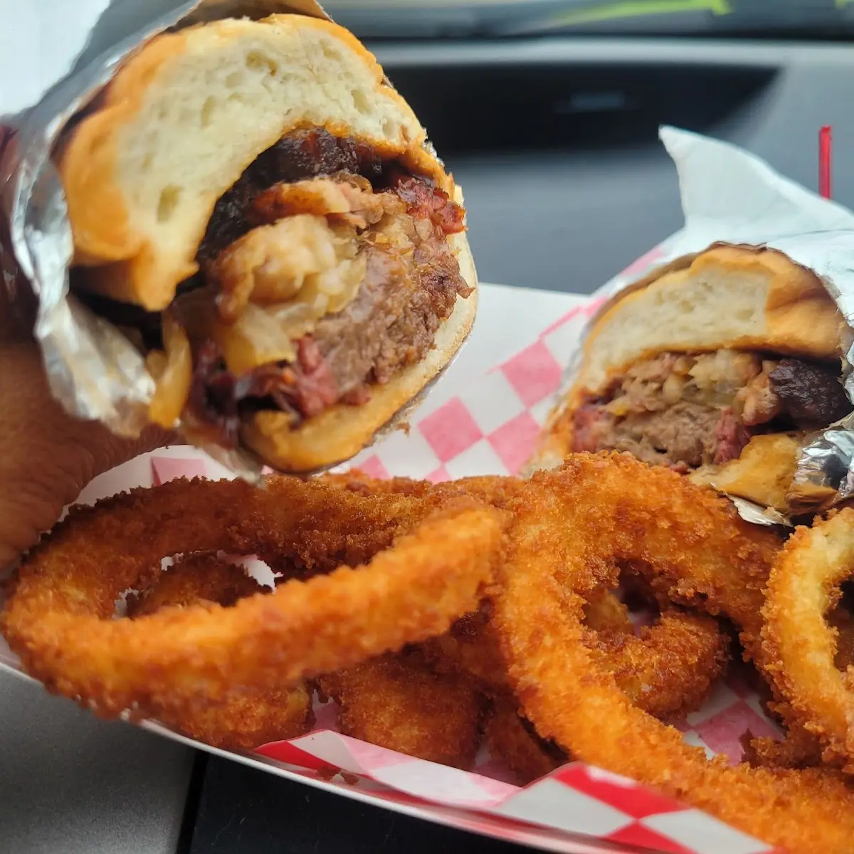 Brisket Sandwich with Onion Rings
