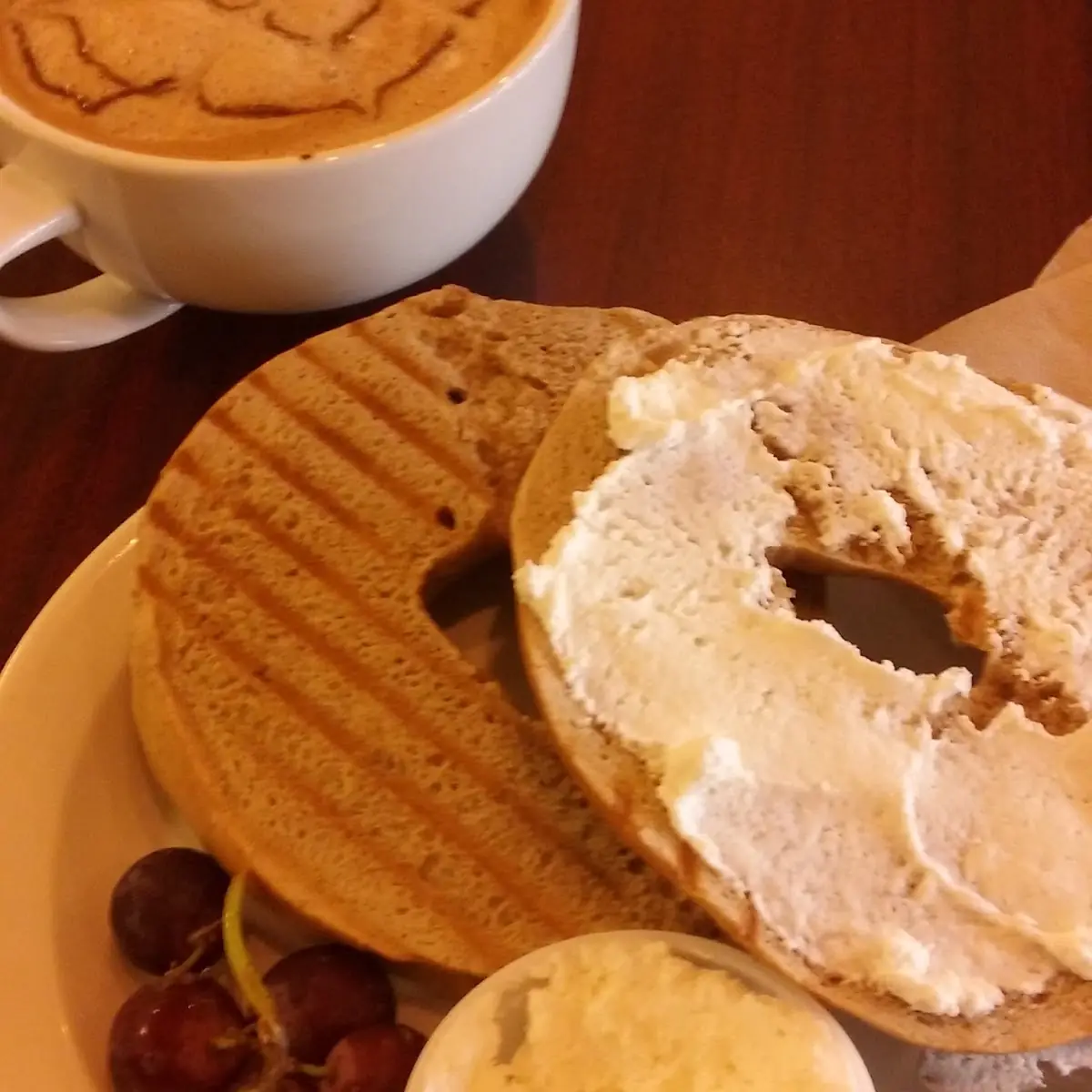 Latte and Bagel with Cream Cheese