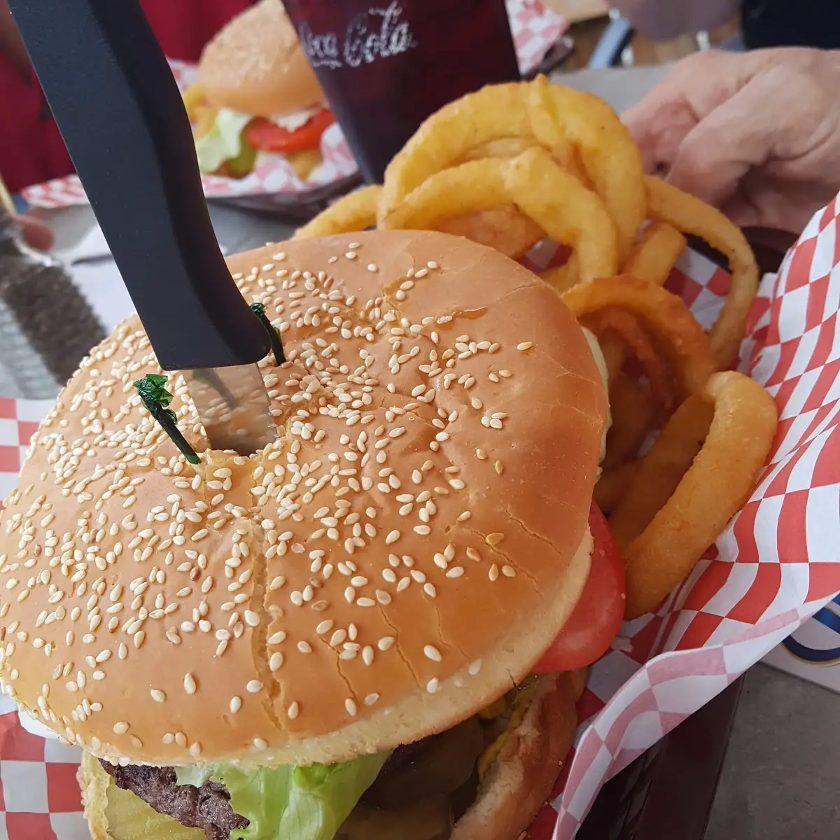 Burger and Onion Rings