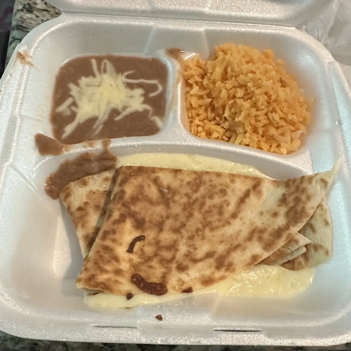 Cheese Quesadilla with Rice and Beans