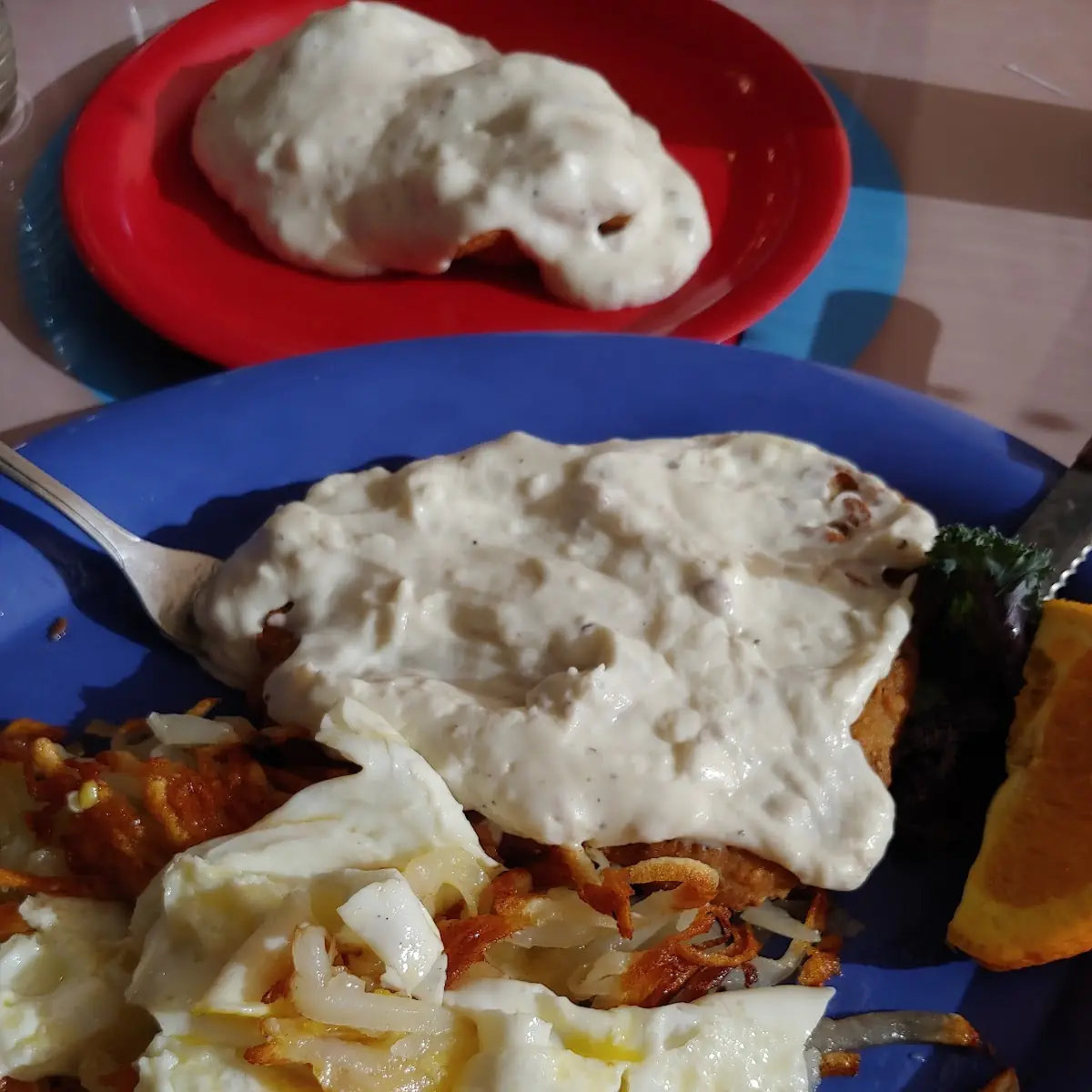 Chicken Fried Steak Eggs and Hashbrowns