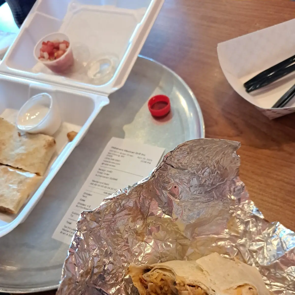 Chicken Quesadilla and a Chicken Burrito
