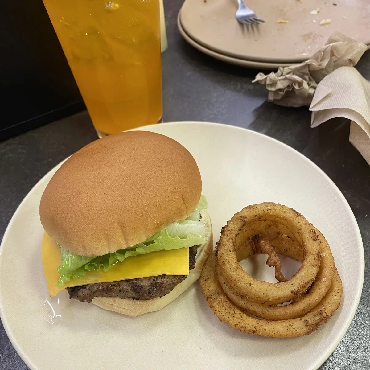 Burger and Onion Rings