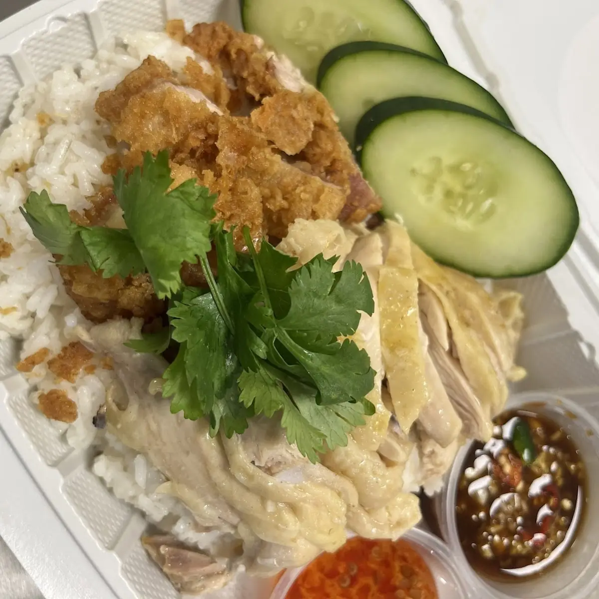 Khao Man Gai Combination Streamed Chicken & Crispy Fried Chicken