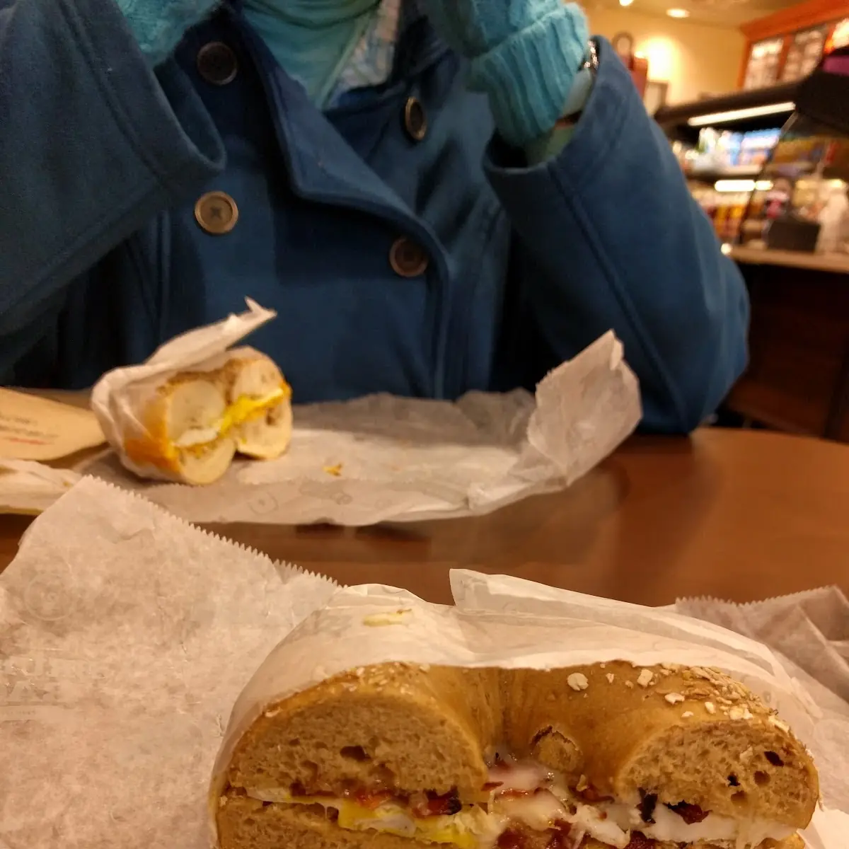 1 Egg Bacon and Swiss on a Plain Bagel Breakfast Sandwich