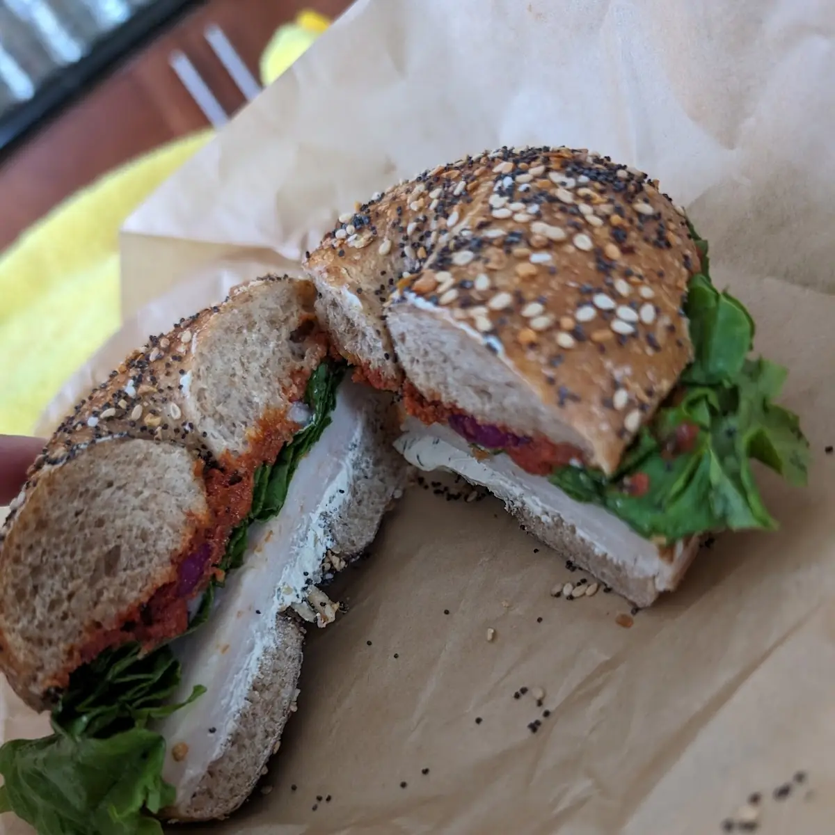 Herby Turkey on Whole Wheat Everything Bagel