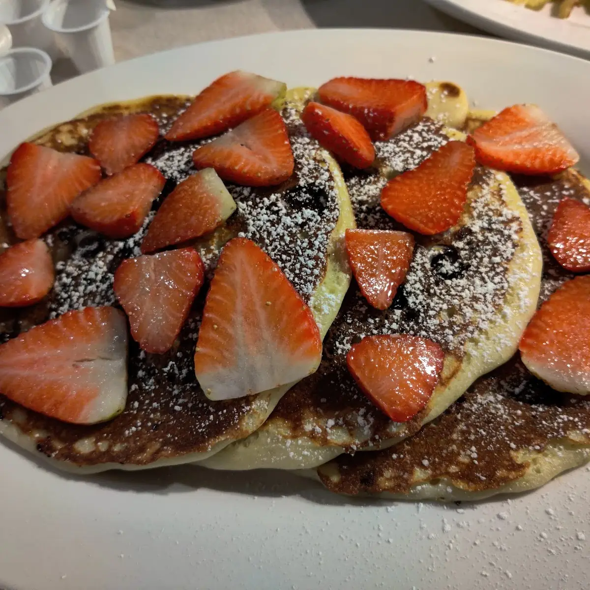 Choco Chip Pancake with Fresh Strawberries and Blueberries