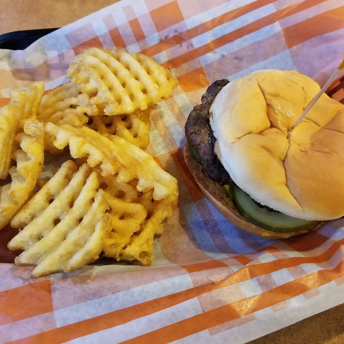 Backyard Cheeseburger and Waffle Fries