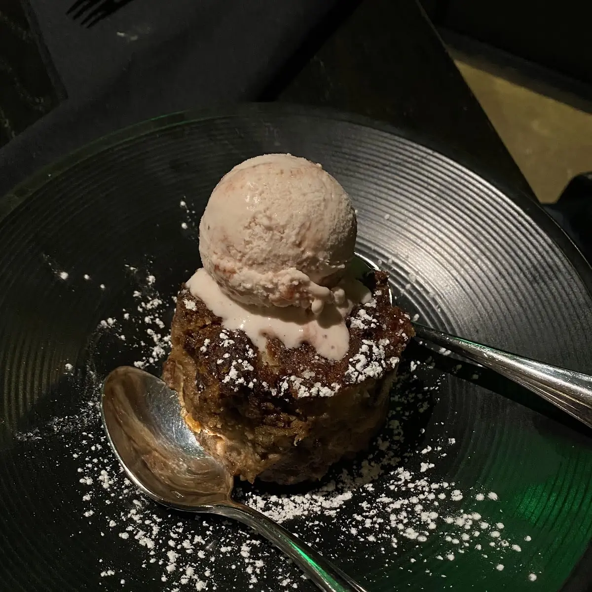 Cranberry Bread Pudding with Strawberry Ice Cream