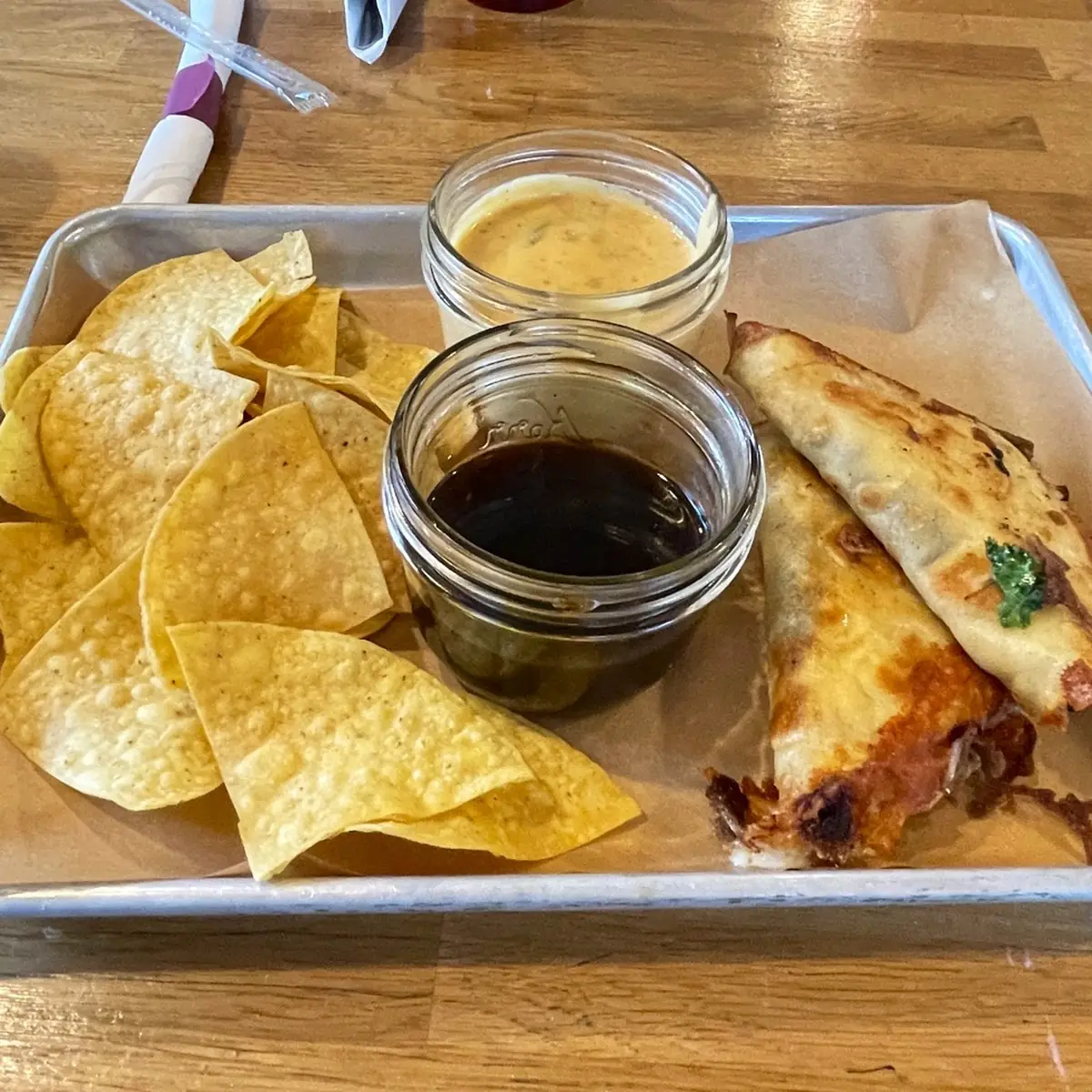 Birria Tacos with Chips and Queso Chorizo