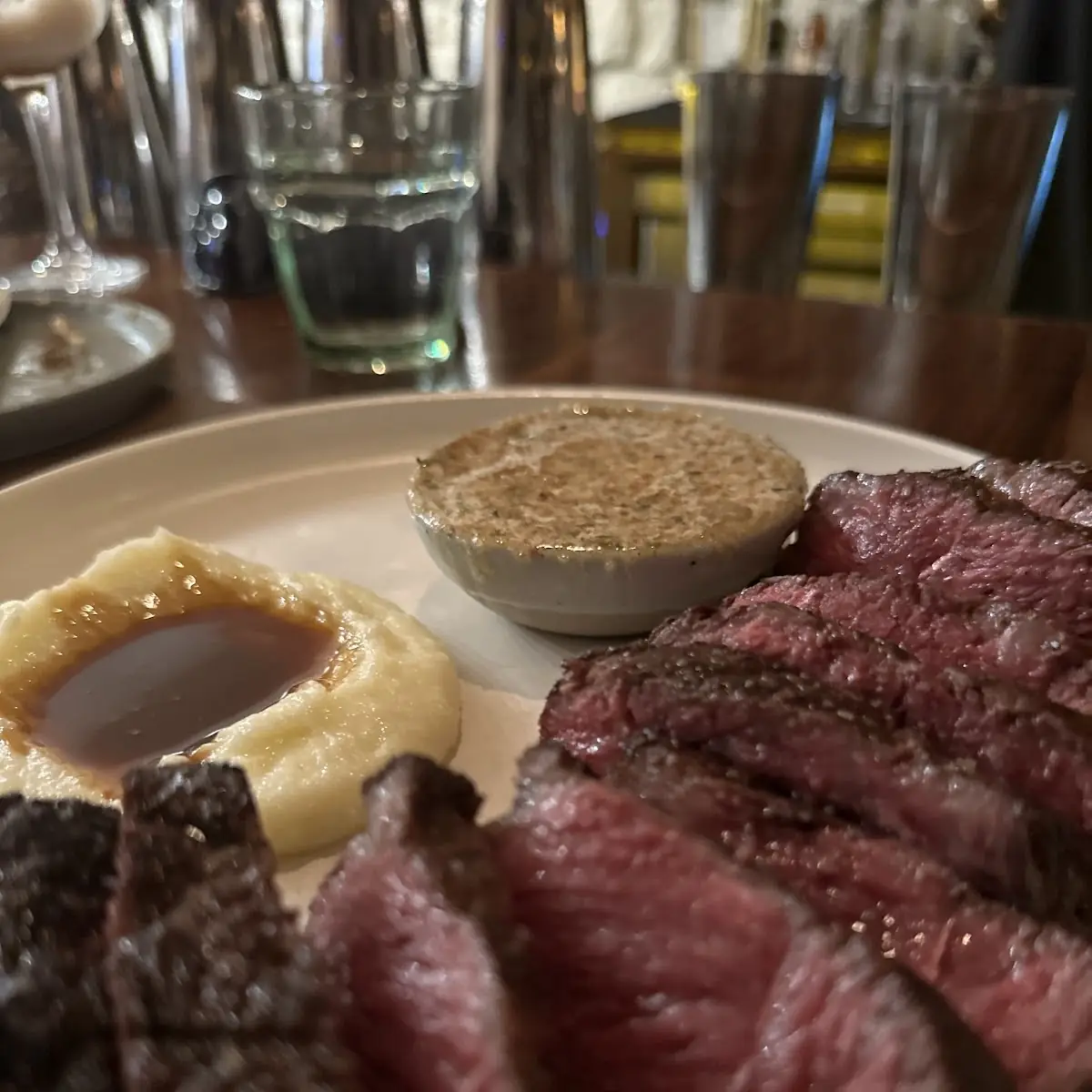 Sliced Steak with Mashed Potatoes
