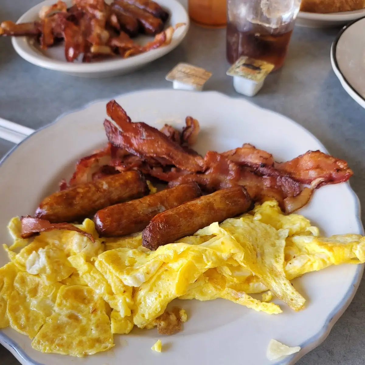 Eggs Bacon Sausage Links and Ham