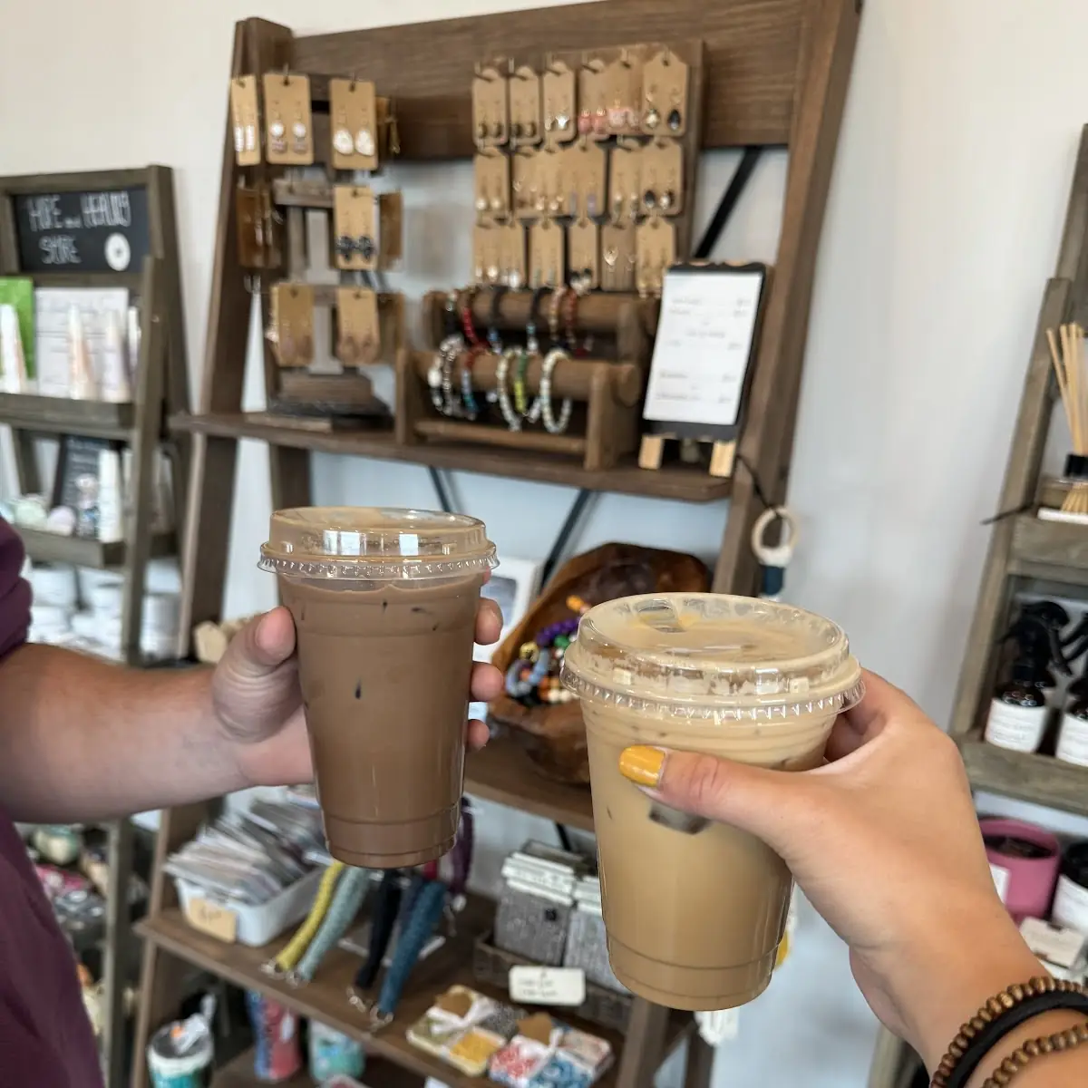 Iced Mocha Left Iced Caramel Latte Right