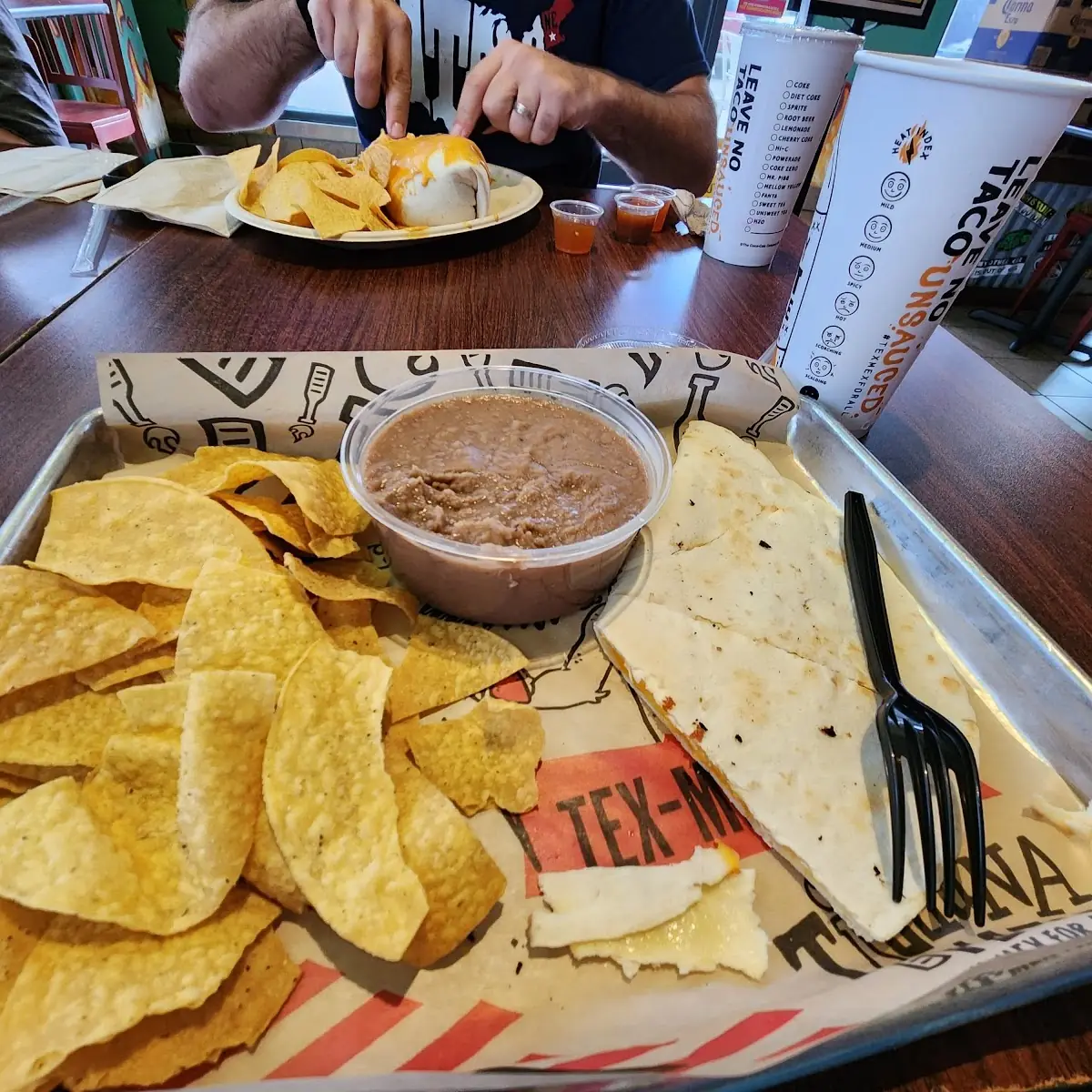 Cheese Quesadilla with Refried Beansand Chips